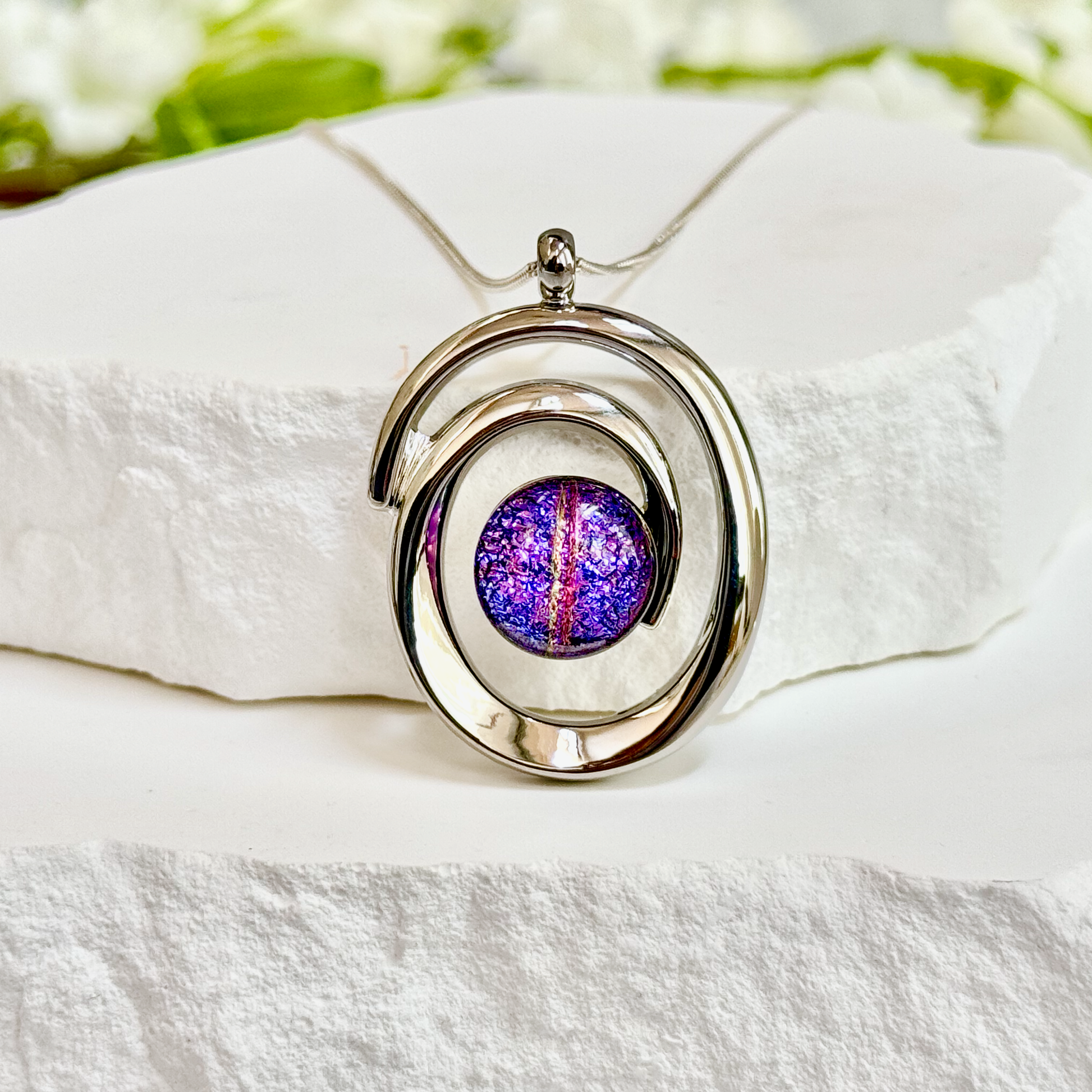 Double Swirl Dichroic Fused Glass Necklace - 4437