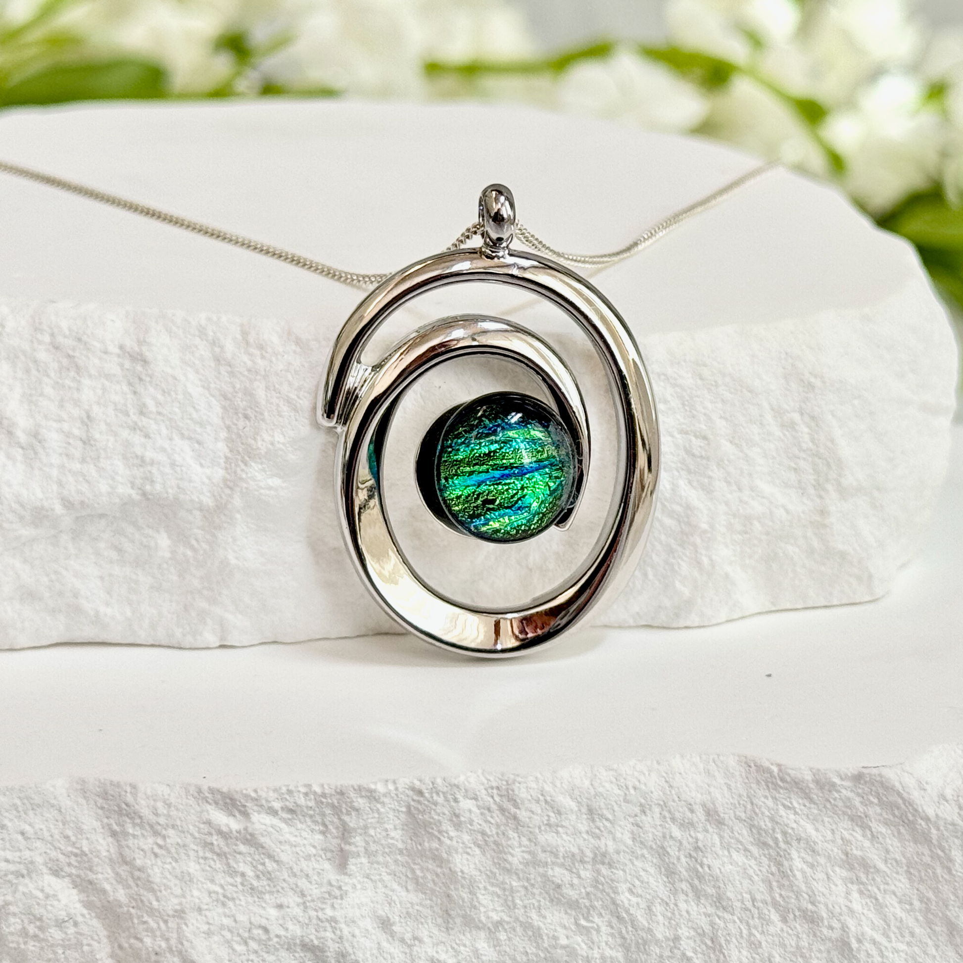 Double Swirl Dichroic Fused Glass Necklace - 4438