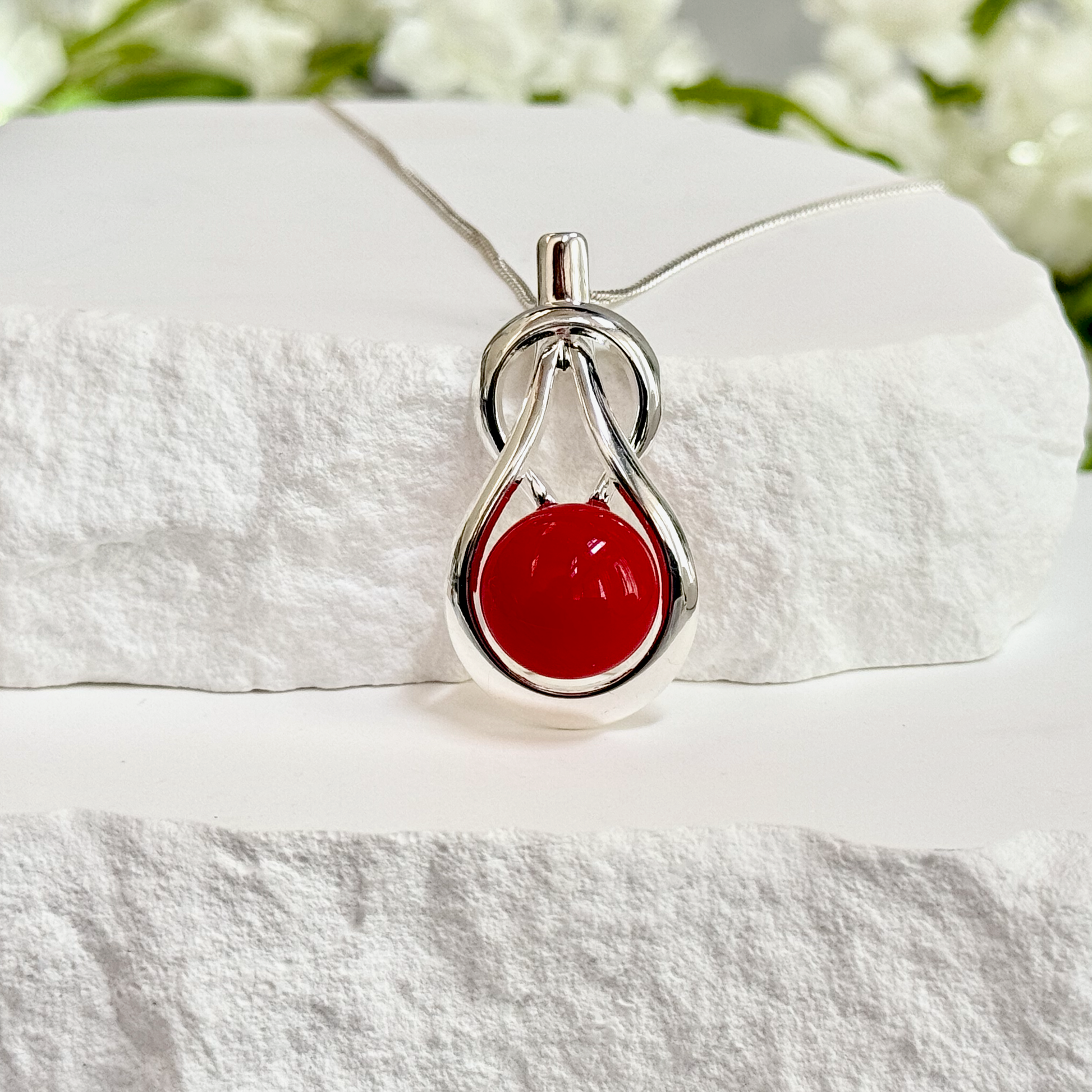 Teardrop Knot Fused Glass Necklace - 4443
