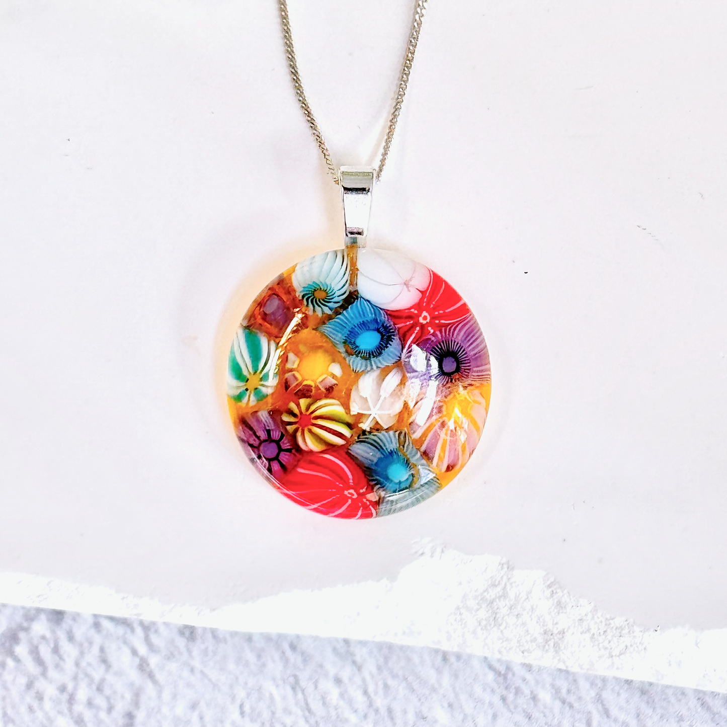 Floral Fused Glass Necklace - 4460