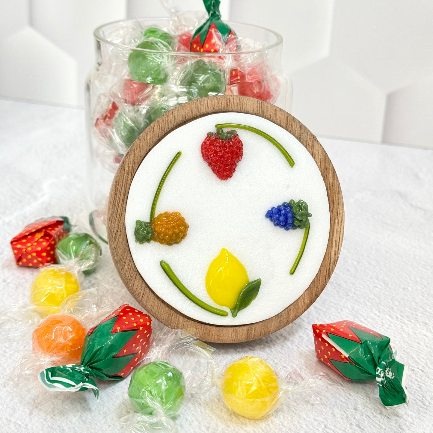 "Anything" Jar  with Mixed Fruit Fused Glass Lid- 4486