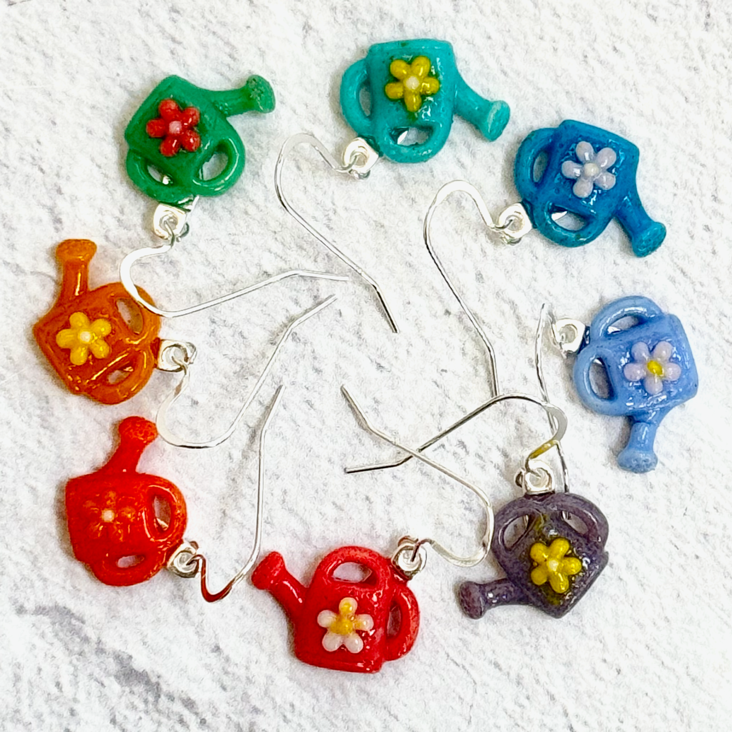 Watering Can Fused Glass Earrings - 4498