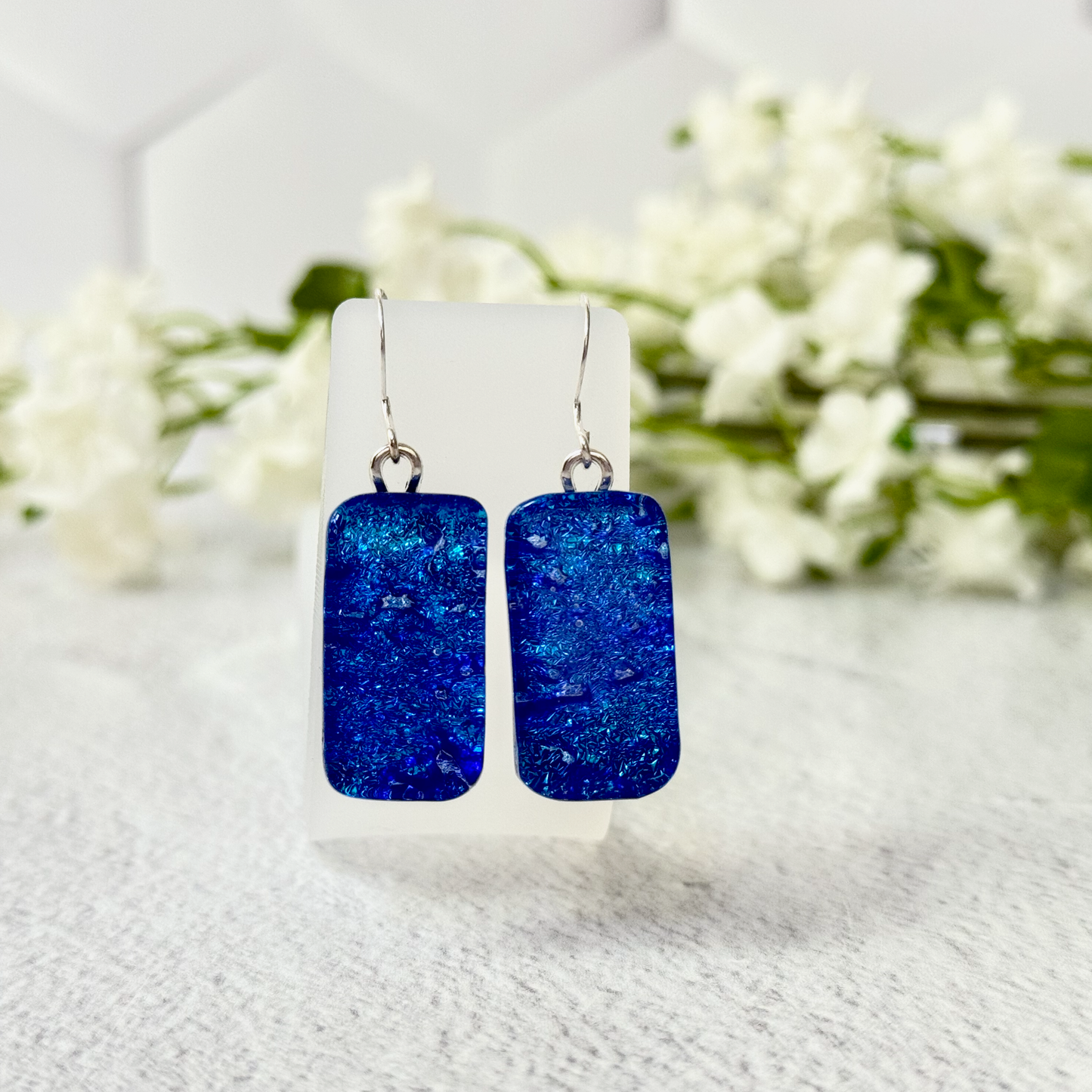 Cobalt Blue Dichroic Fused Glass Earrings - 4514