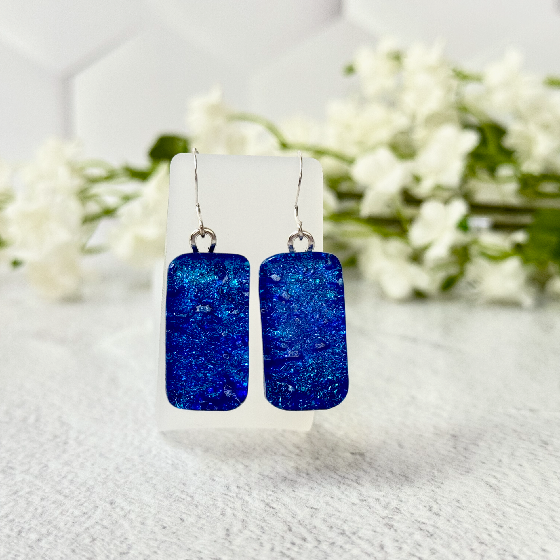 Cobalt Blue Dichroic Fused Glass Earrings - 4514