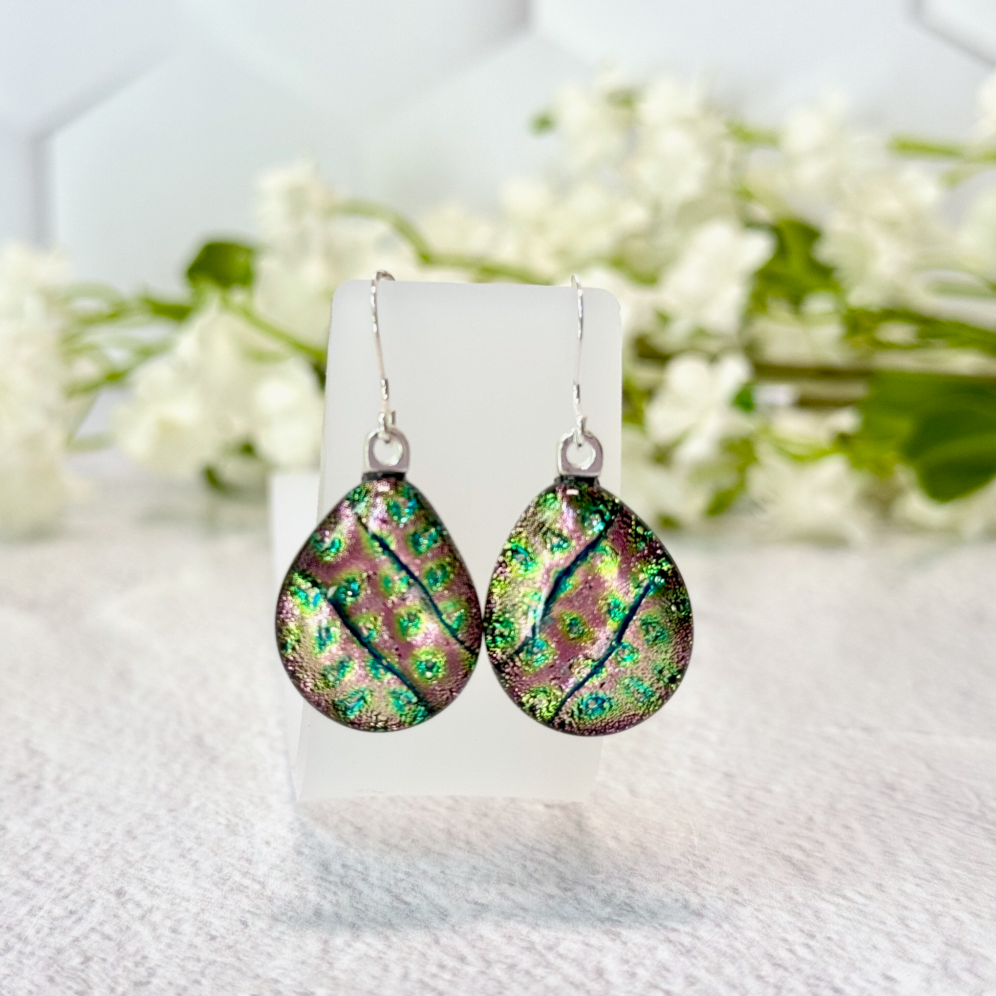 Teardrop Dichroic Gused Glass Earrings - 4523