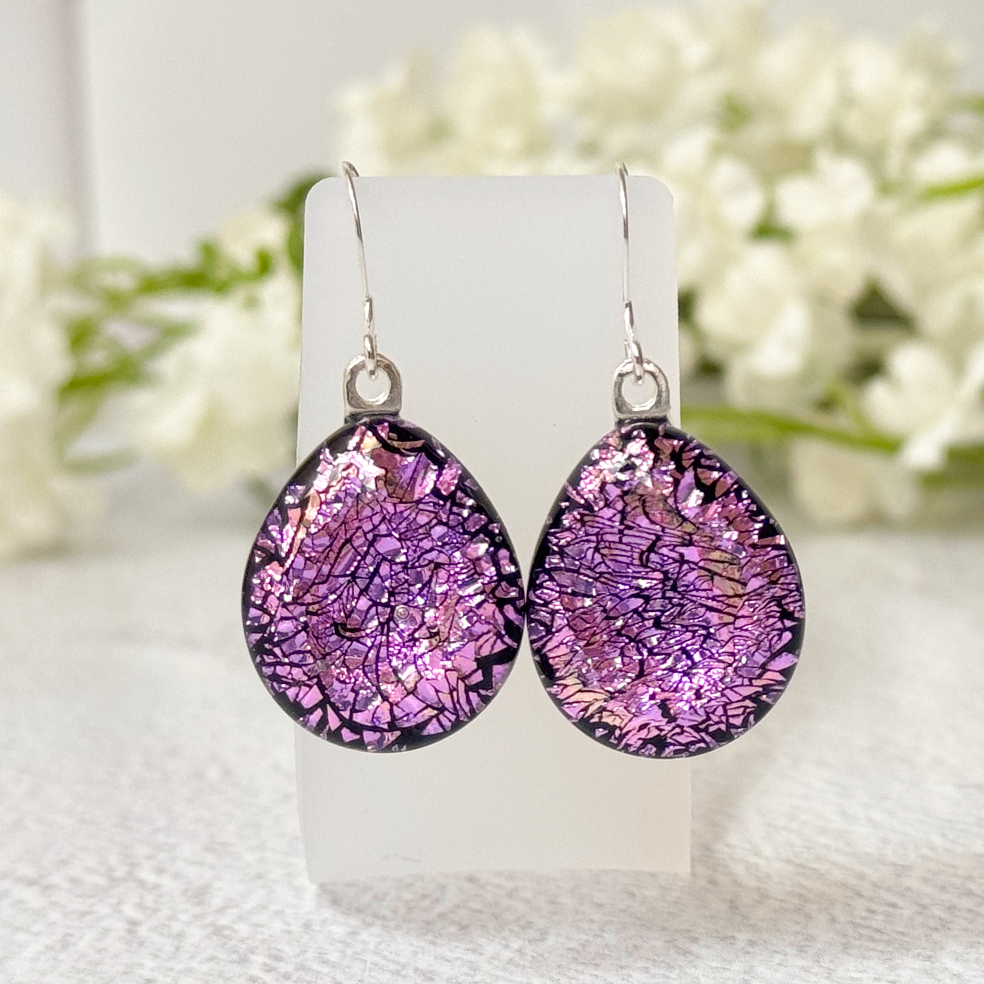 Teardrop Dichroic Gused Glass Earrings - 4526