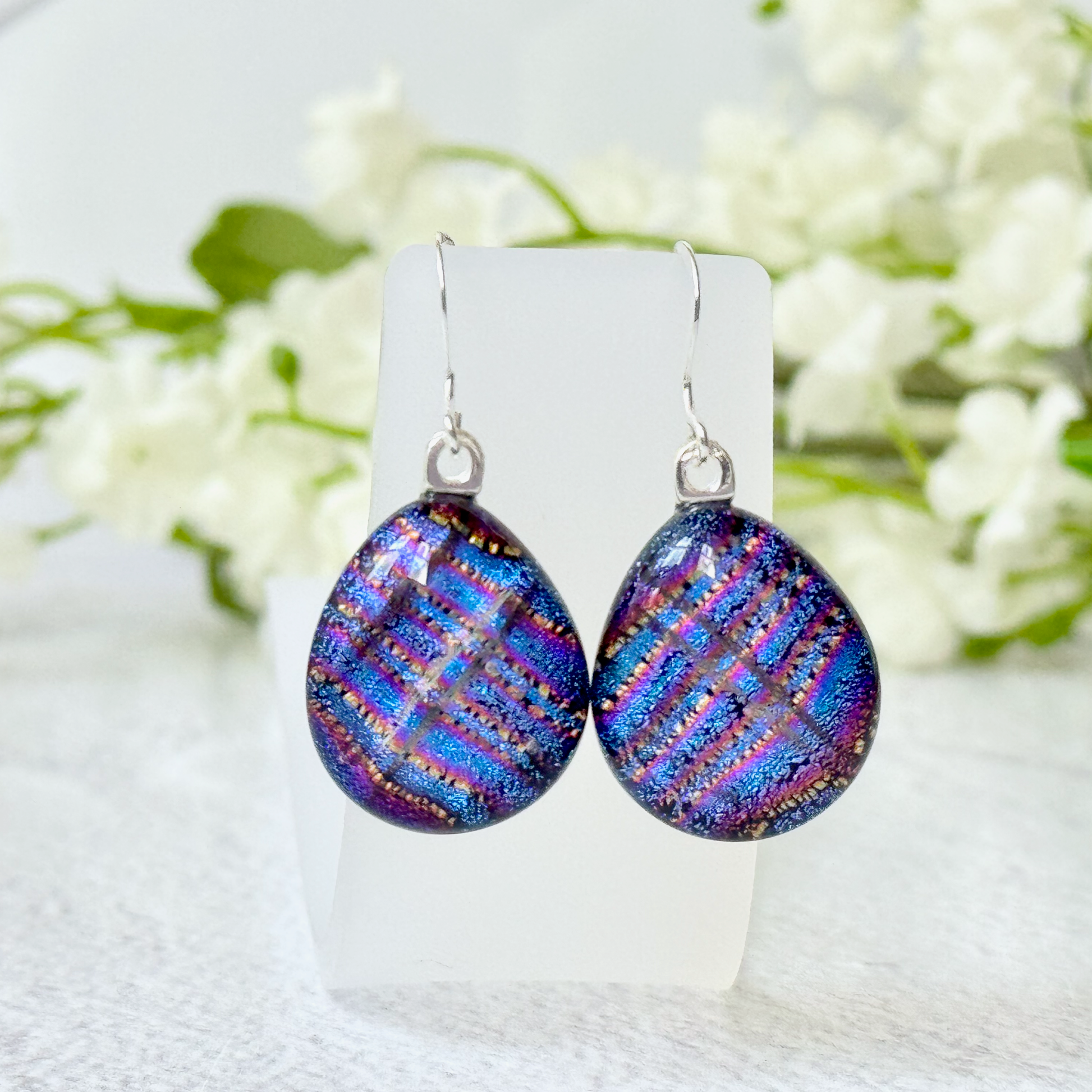 Teardrop Dichroic Gused Glass Earrings - 4527