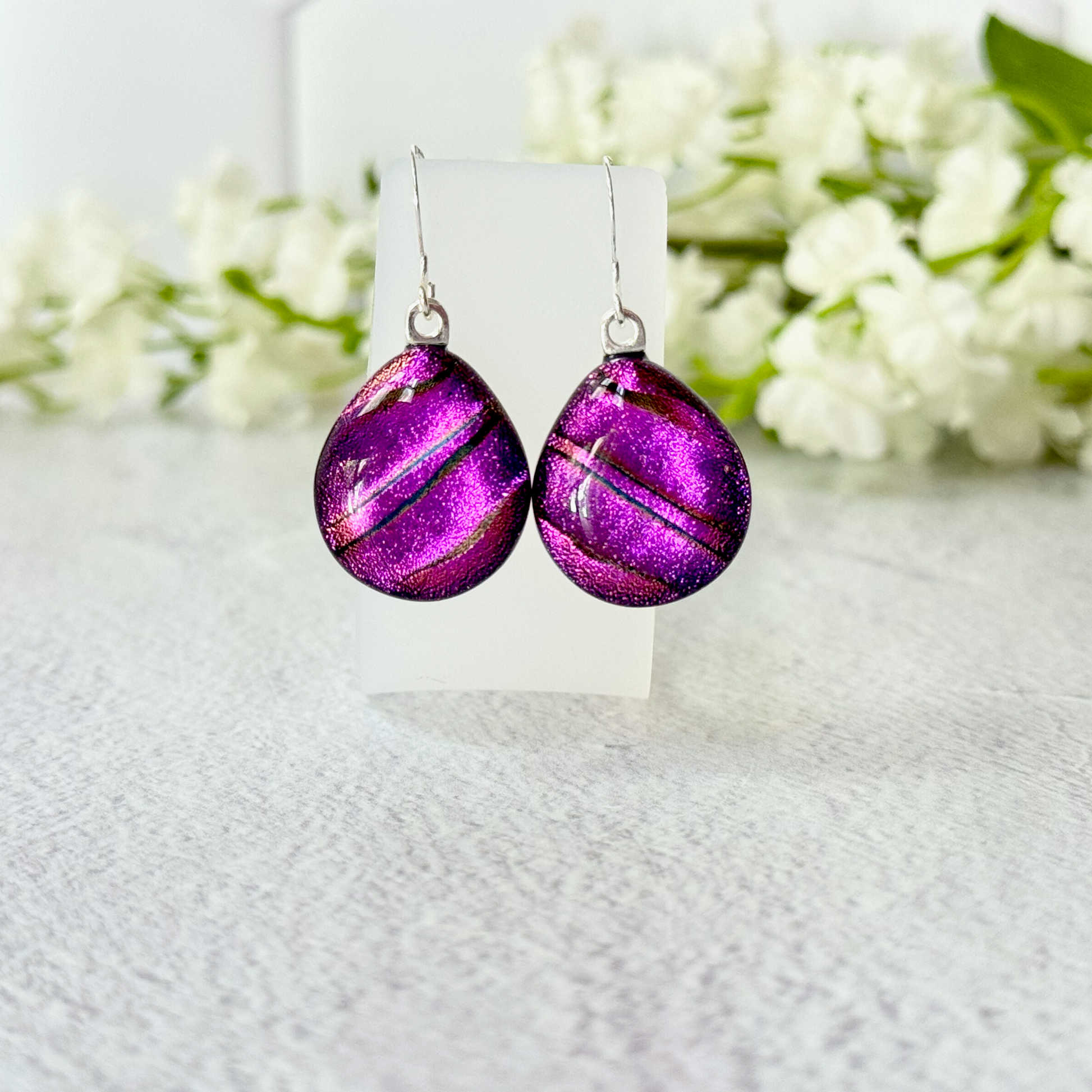 Teardrop Dichroic Gused Glass Earrings - 4531