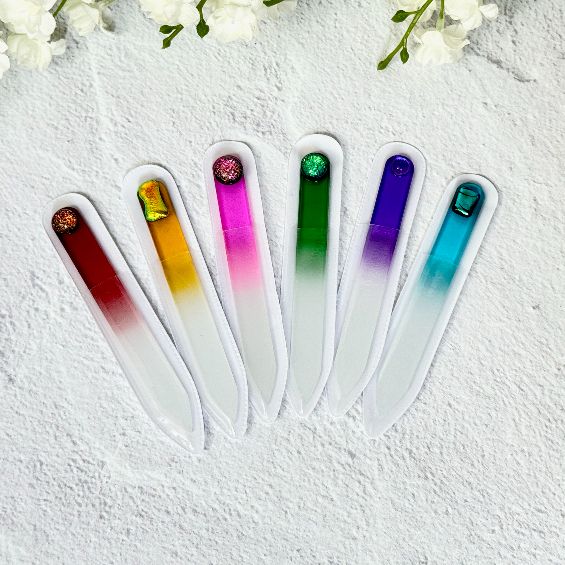 Short Dichroic Fused Glass Adorned Crystal Nail Files - 4534