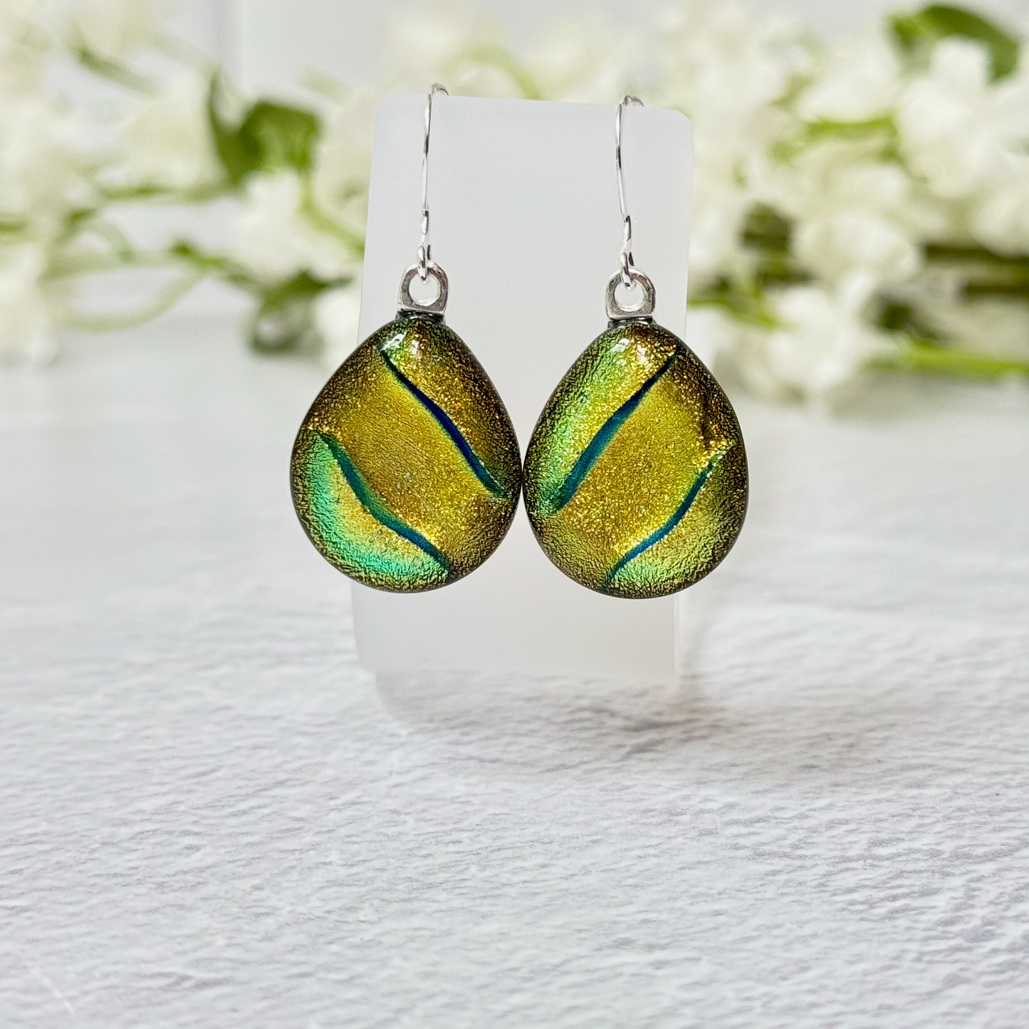 Teardrop Dichroic Gused Glass Earrings - 4536