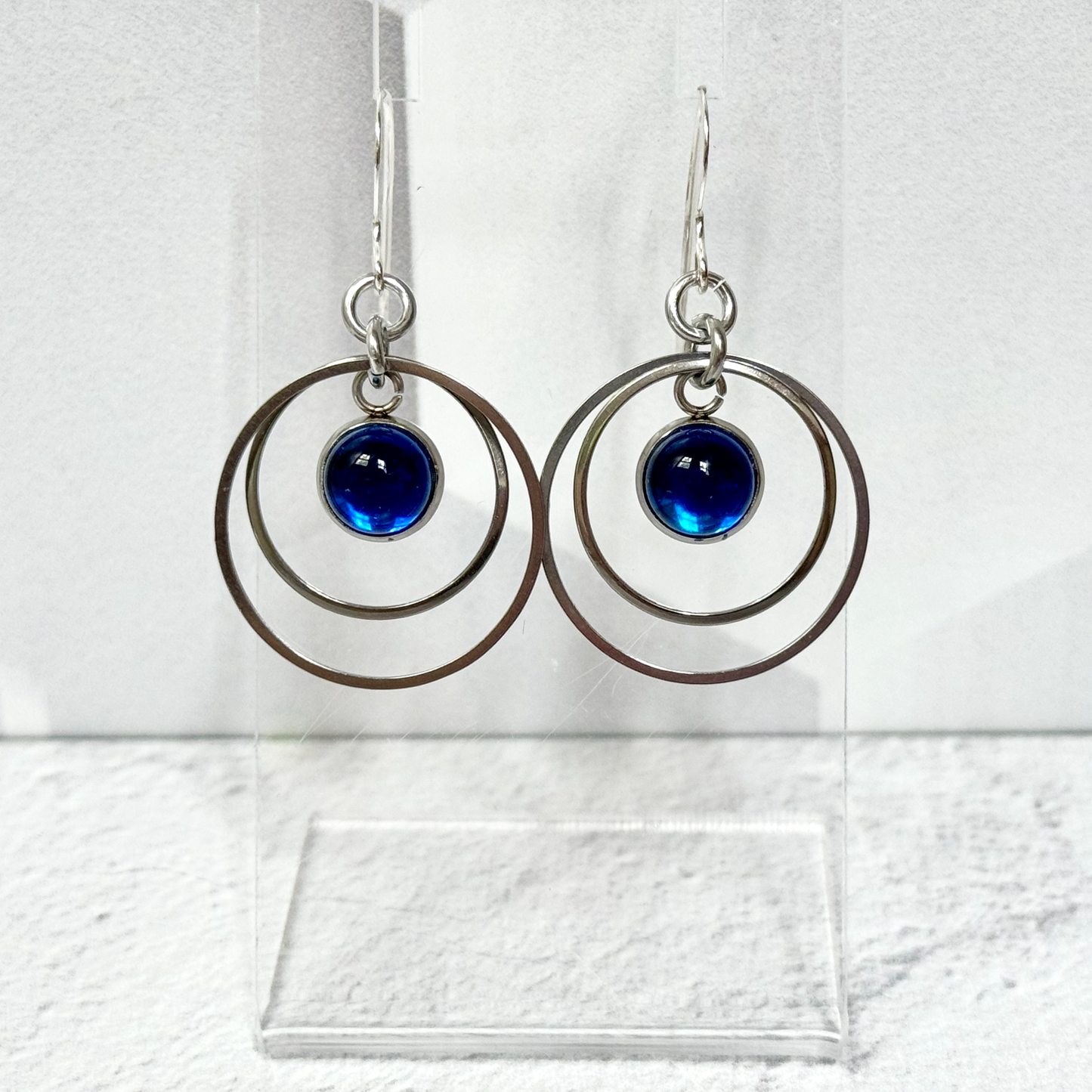 Double Circle Dichroic Fused Glass Earrings - 4537