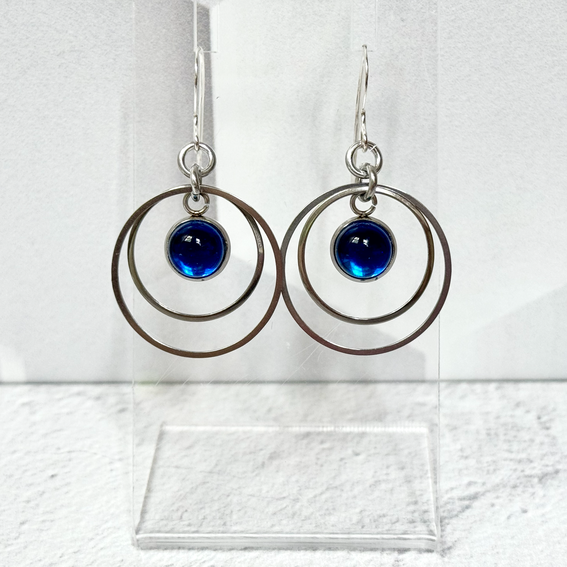 Double Circle Dichroic Fused Glass Earrings - 4537