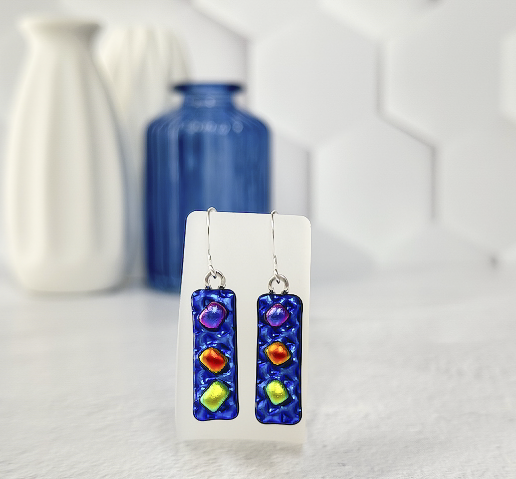 Funfetti Dichroic Fused Glass Earrings - 4544