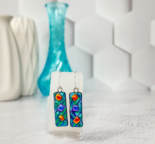 Funfetti Dichroic Fused Glass Earrings - 4546