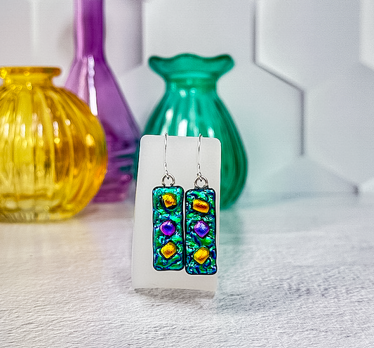 Funfetti Dichroic Fused Glass Earrings - 4547