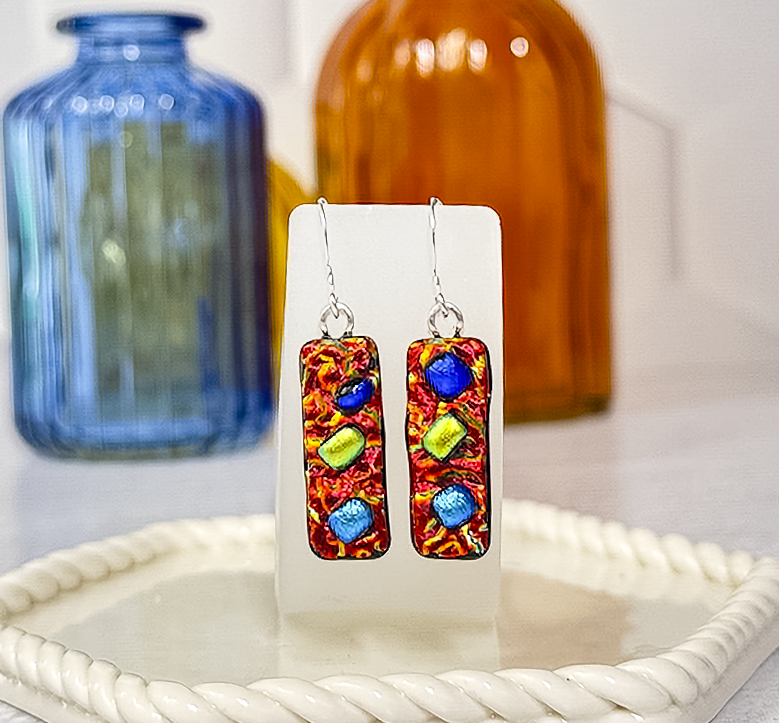 Funfetti Dichroic Fused Glass Earrings - 4551
