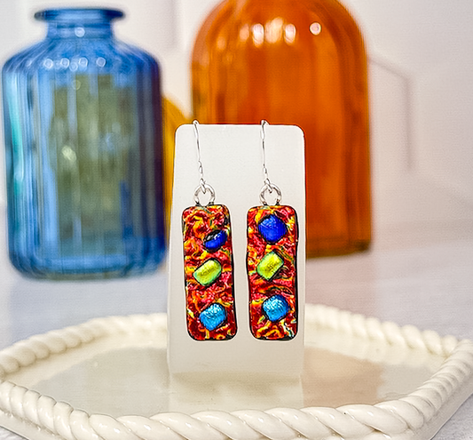 Funfetti Dichroic Fused Glass Earrings - 4551
