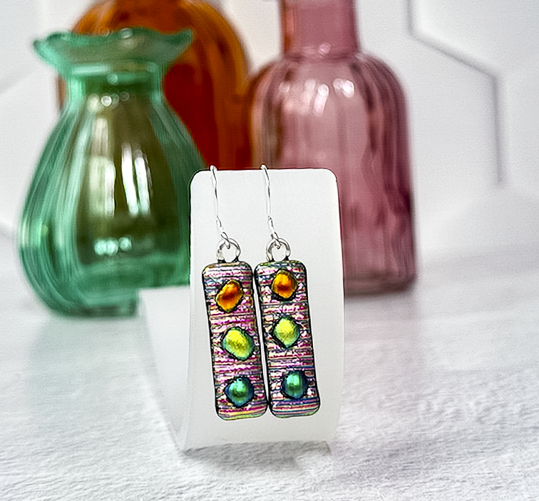 Funfetti Dichroic Fused Glass Earrings - 4552