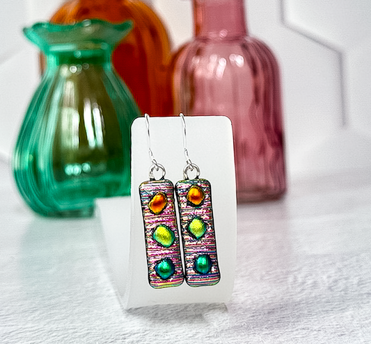 Funfetti Dichroic Fused Glass Earrings - 4552