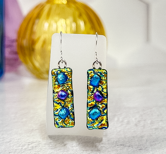 Funfetti Dichroic Fused Glass Earrings - 4553
