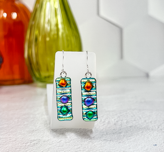 Funfetti Dichroic Fused Glass Earrings - 4555