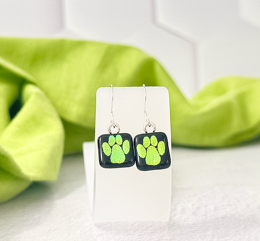 Paw Print Dichroic Fused Glass Earrings - 4559