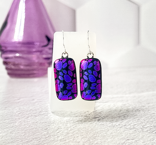 Long Little Paws Dichroic Fused Glass Earrings - 4566