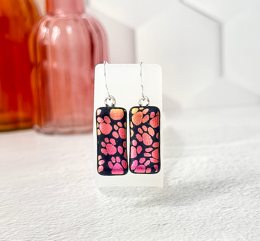Long Little Paws Dichroic Fused Glass Earrings - 4567