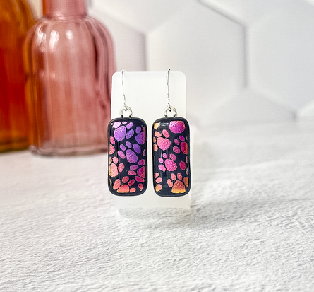 Long Little Paws Dichroic Fused Glass Earrings - 4568