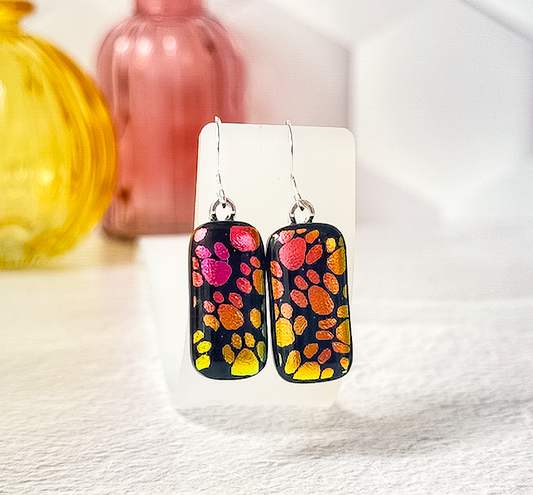Long Little Paws Dichroic Fused Glass Earrings - 4569