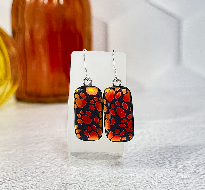 Long Little Paws Dichroic Fused Glass Earrings - 4570