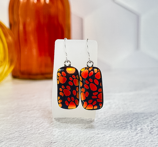 Long Little Paws Dichroic Fused Glass Earrings - 4570