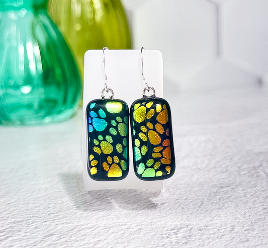 Long Little Paws Dichroic Fused Glass Earrings - 4571