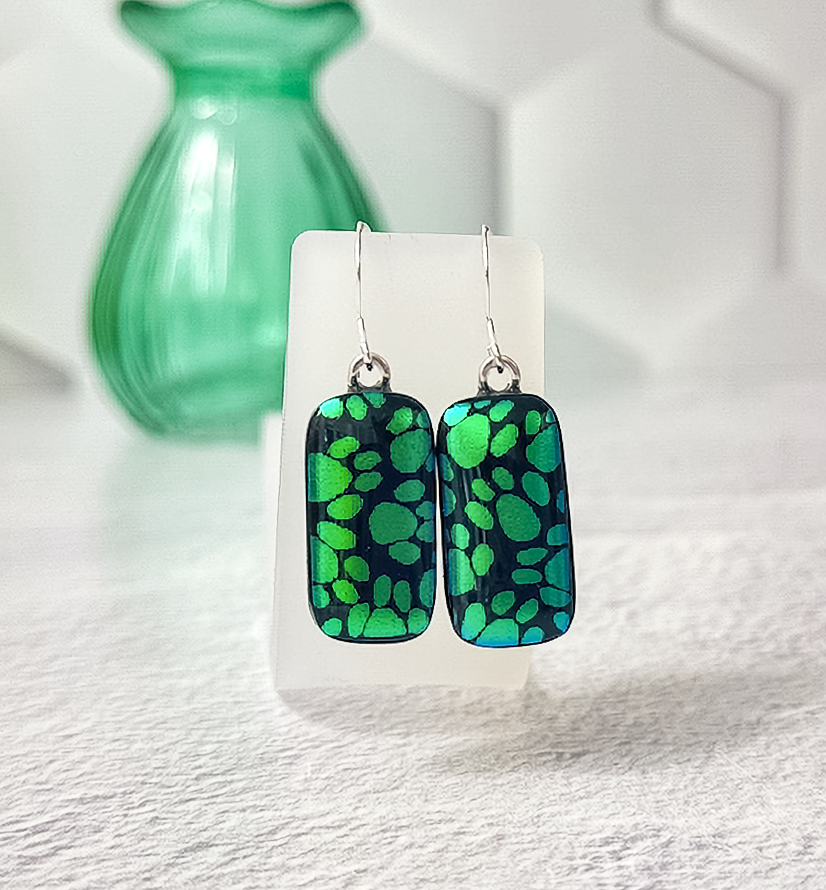 Long Little Paws Dichroic Fused Glass Earrings - 4572