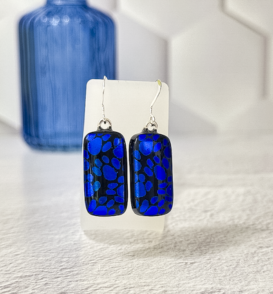 Long Little Paws Dichroic Fused Glass Earrings - 4573