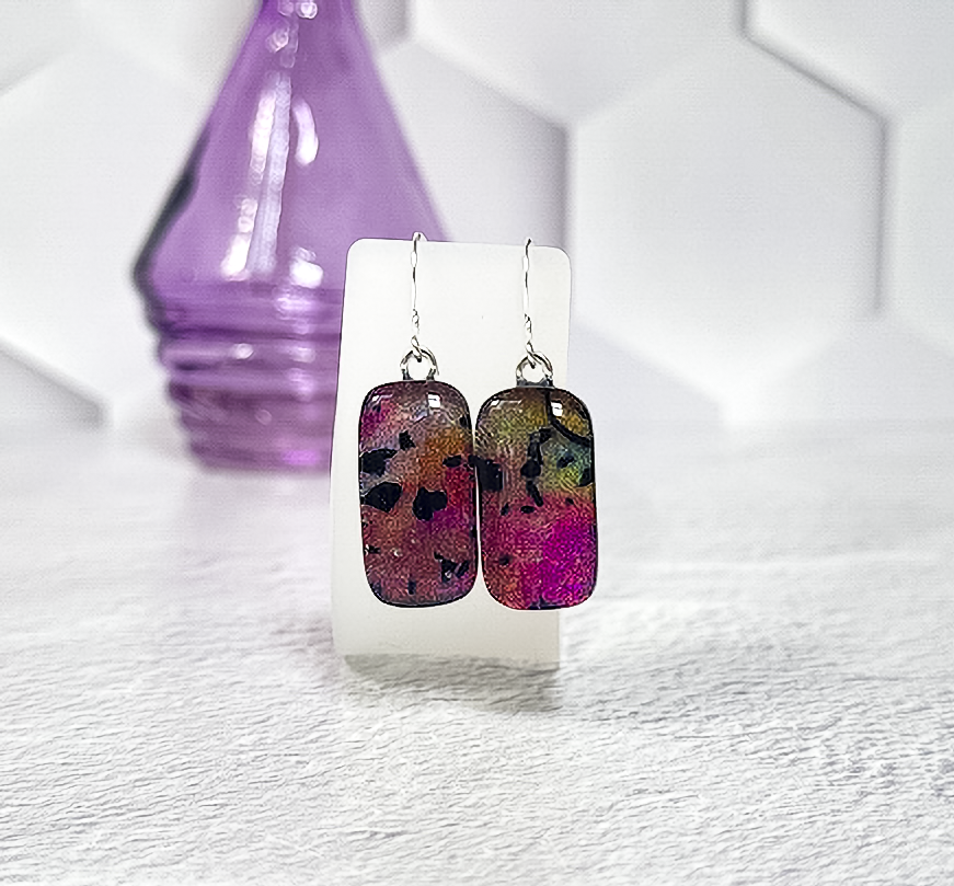 Aurora Dichroic Fused Glass Earrings - 4574
