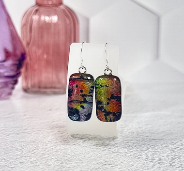 Aurora Dichroic Fused Glass Earrings - 4576