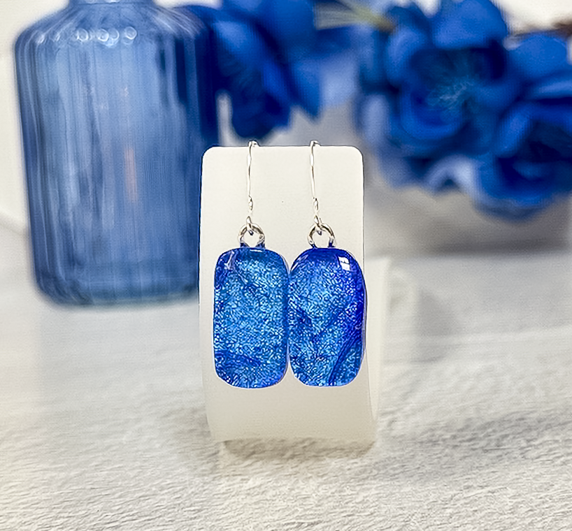 Tropical Blue Dichroic Fused Glass Earrings - 4578