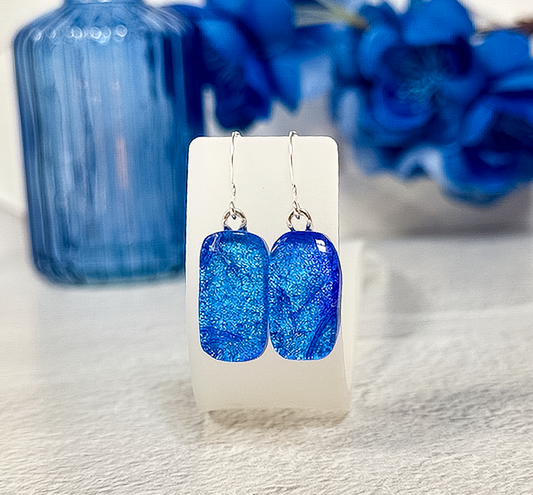 Tropical Blue Dichroic Fused Glass Earrings - 4578