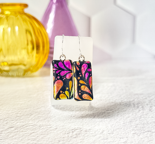 Fan Flowers Dichroic Fused Glass Earrings - 4579