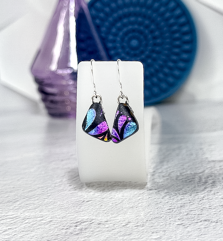 Fan Flowers Butterfly Wing Dichroic Fused Glass Earrings - 4581