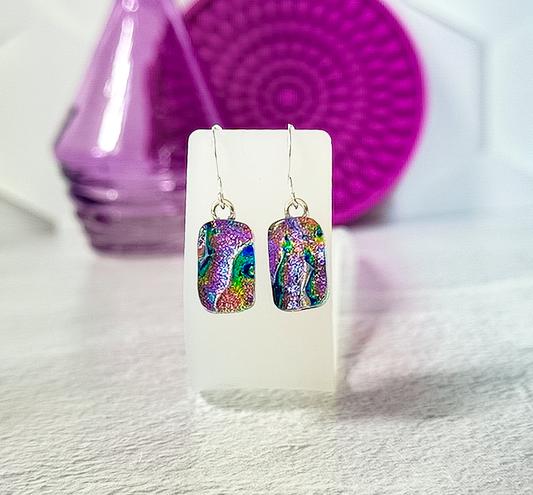 Rainbow Ripple Dichroic Fused Glass Earrings - 4583