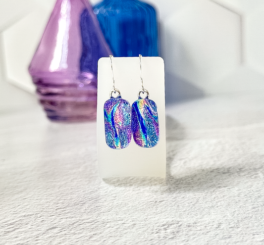 Rainbow Ripple Dichroic Fused Glass Earrings - 4584