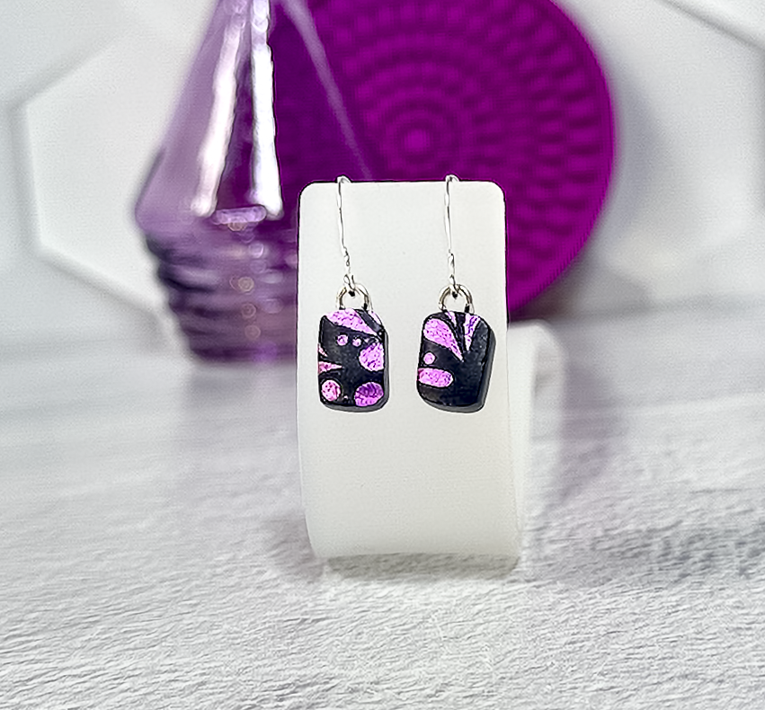Fan Flowers Dichroic Fused Glass Earrings - 4587