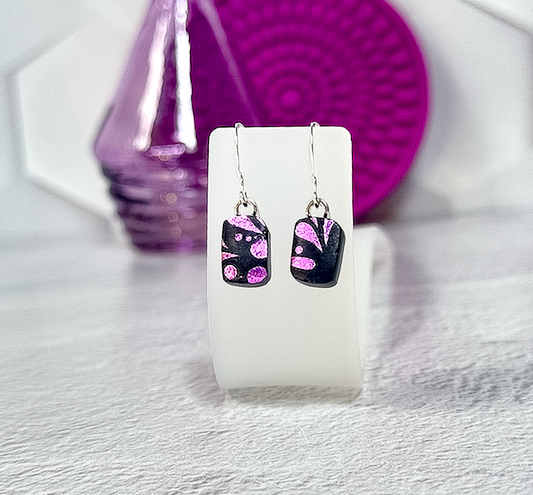 Fan Flowers Dichroic Fused Glass Earrings - 4587