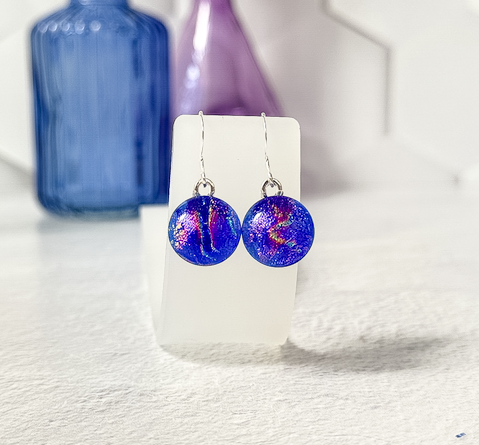Celestial Dot Dichroic Fused Glass Earrings - 4588