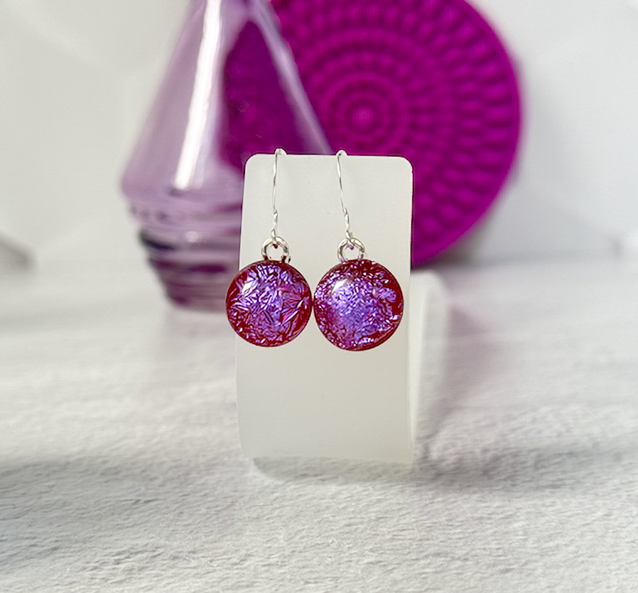 Rainbow Dot Dichroic Fused Glass Earrings - 4589