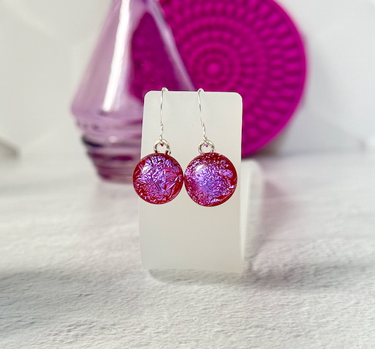 Rainbow Dot Dichroic Fused Glass Earrings - 4589