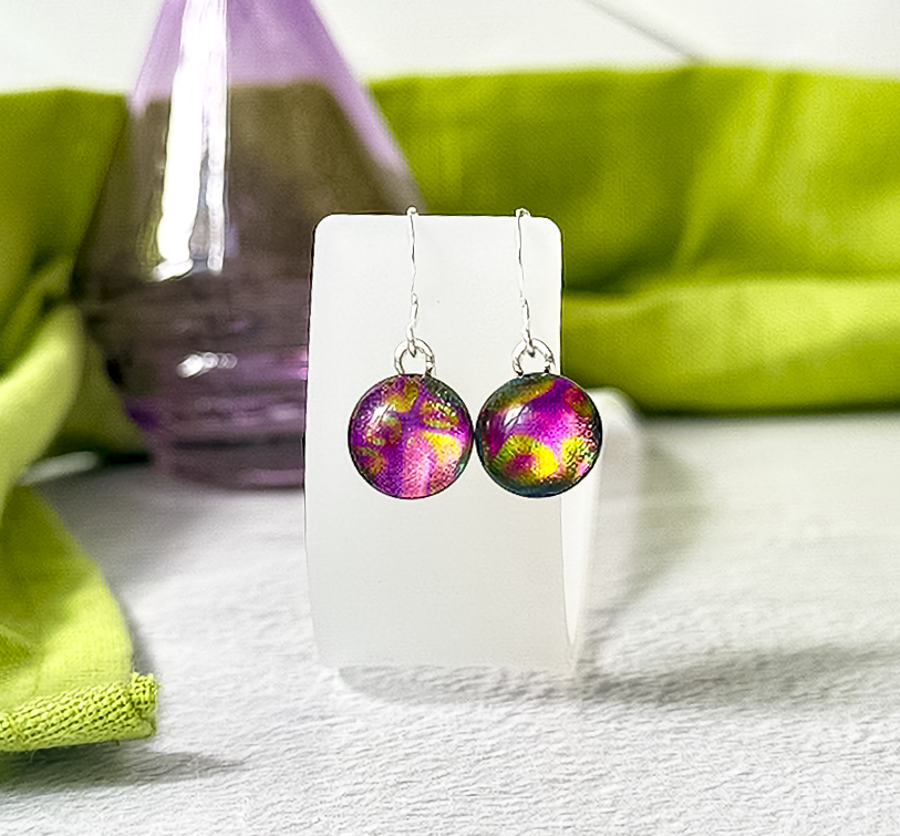 Aurora Dot Dichroic Fused Glass Earrings - 4590