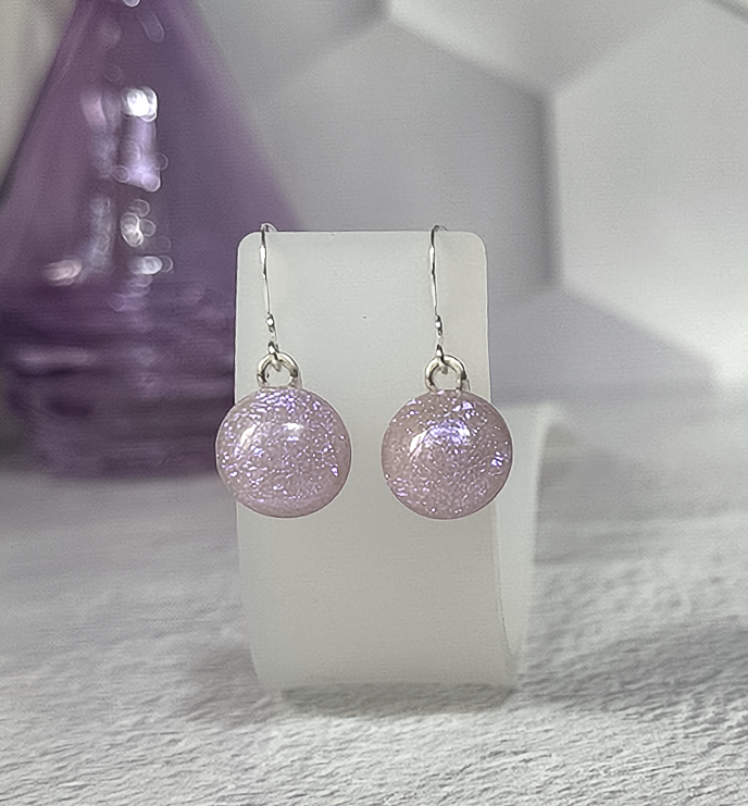 Rainbow Dot Dichroic Fused Glass Earrings - 4593